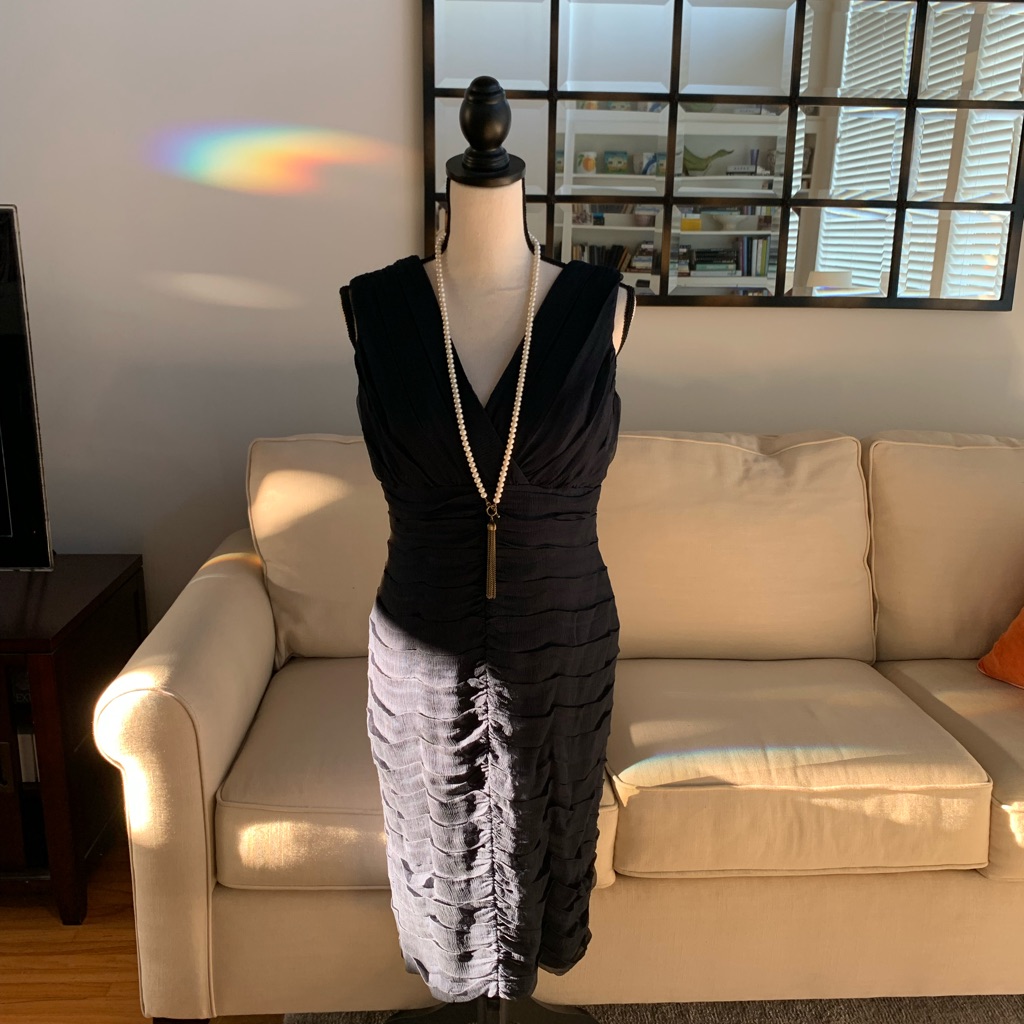 Euc Tadashi Collection, Worn Once,Navy Ruched Sleeveless Cocktail Dress, Size 14